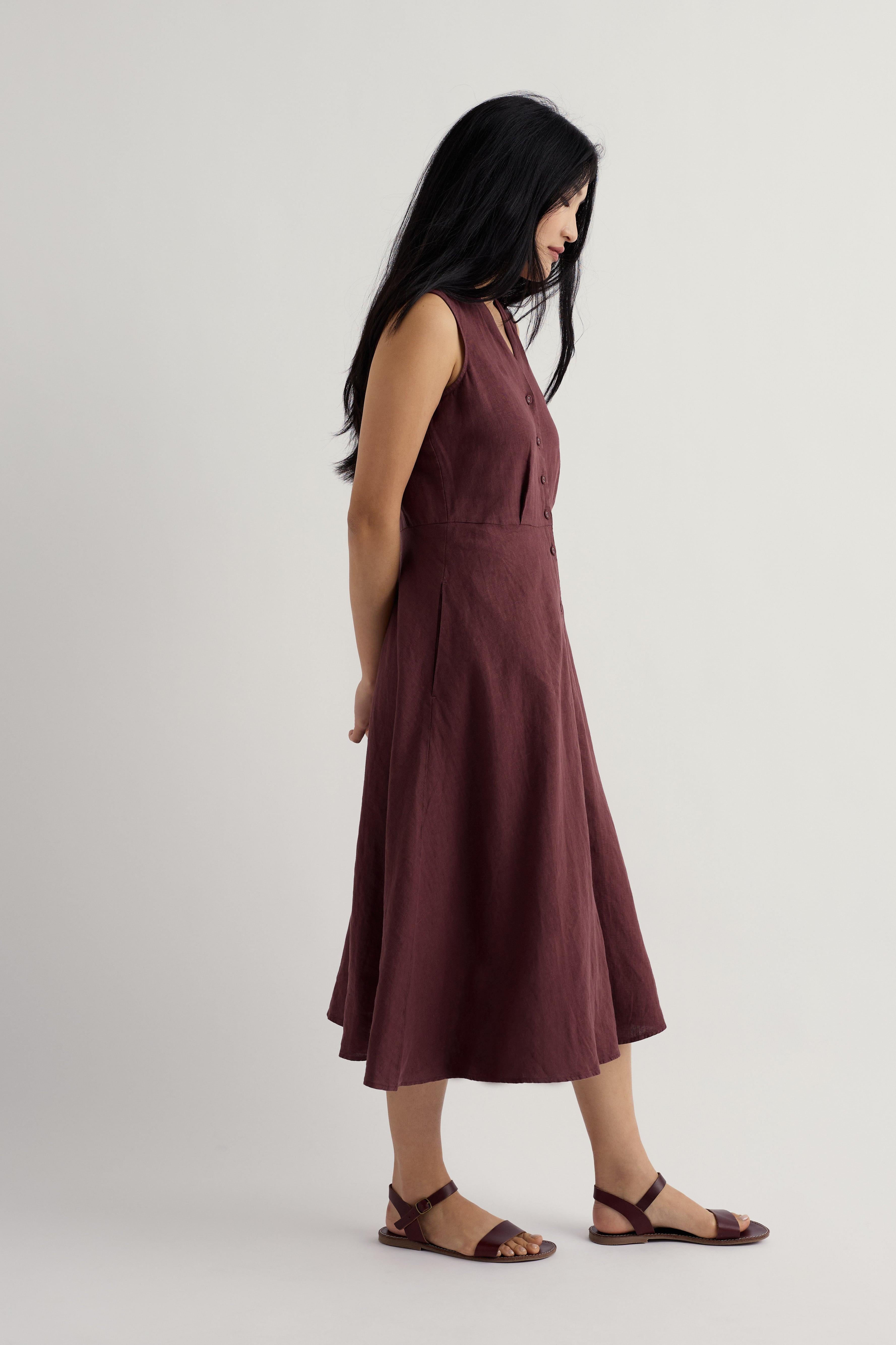 Seasalt Sleeveless Carved Wood Dress in Cacao
