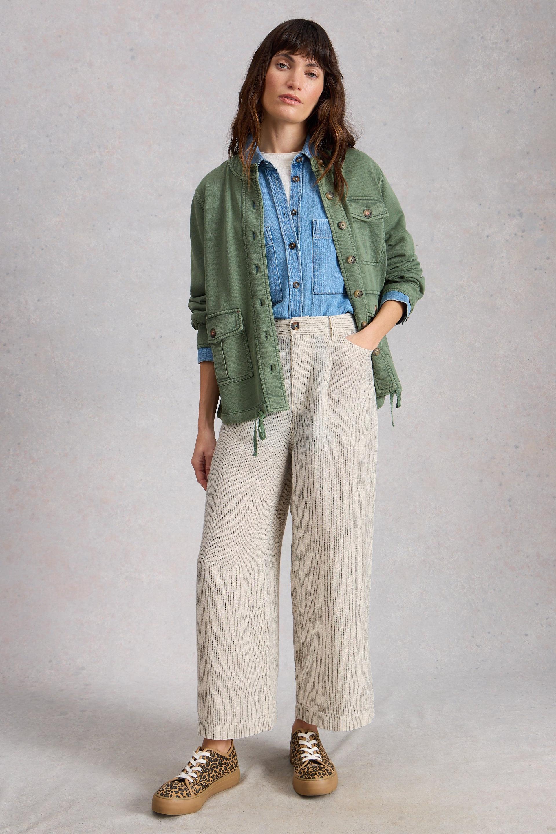 White Stuff Tia Linen Wide Leg Crop Trousers Ivory Multi