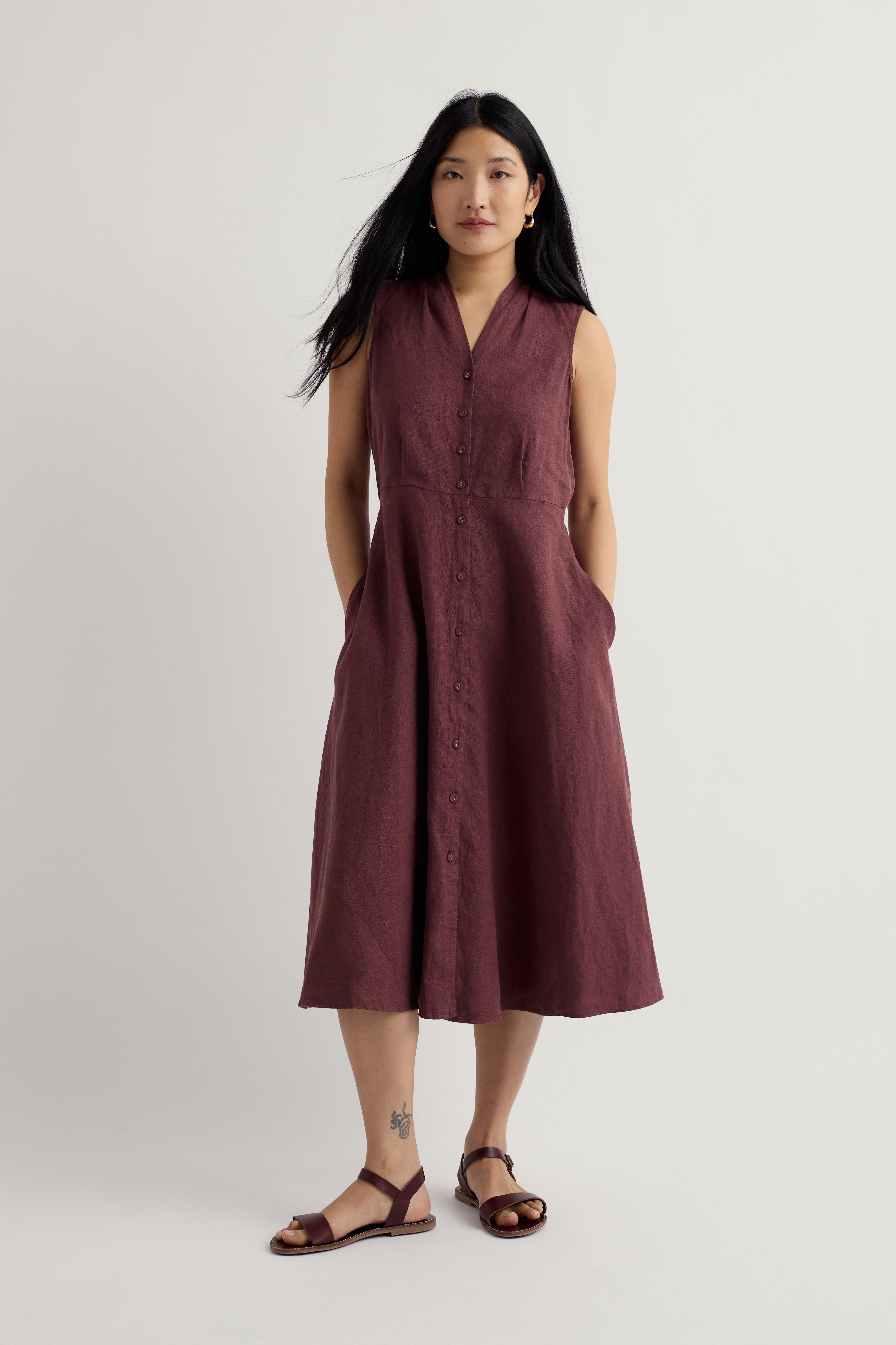 Seasalt Sleeveless Carved Wood Dress in Cacao