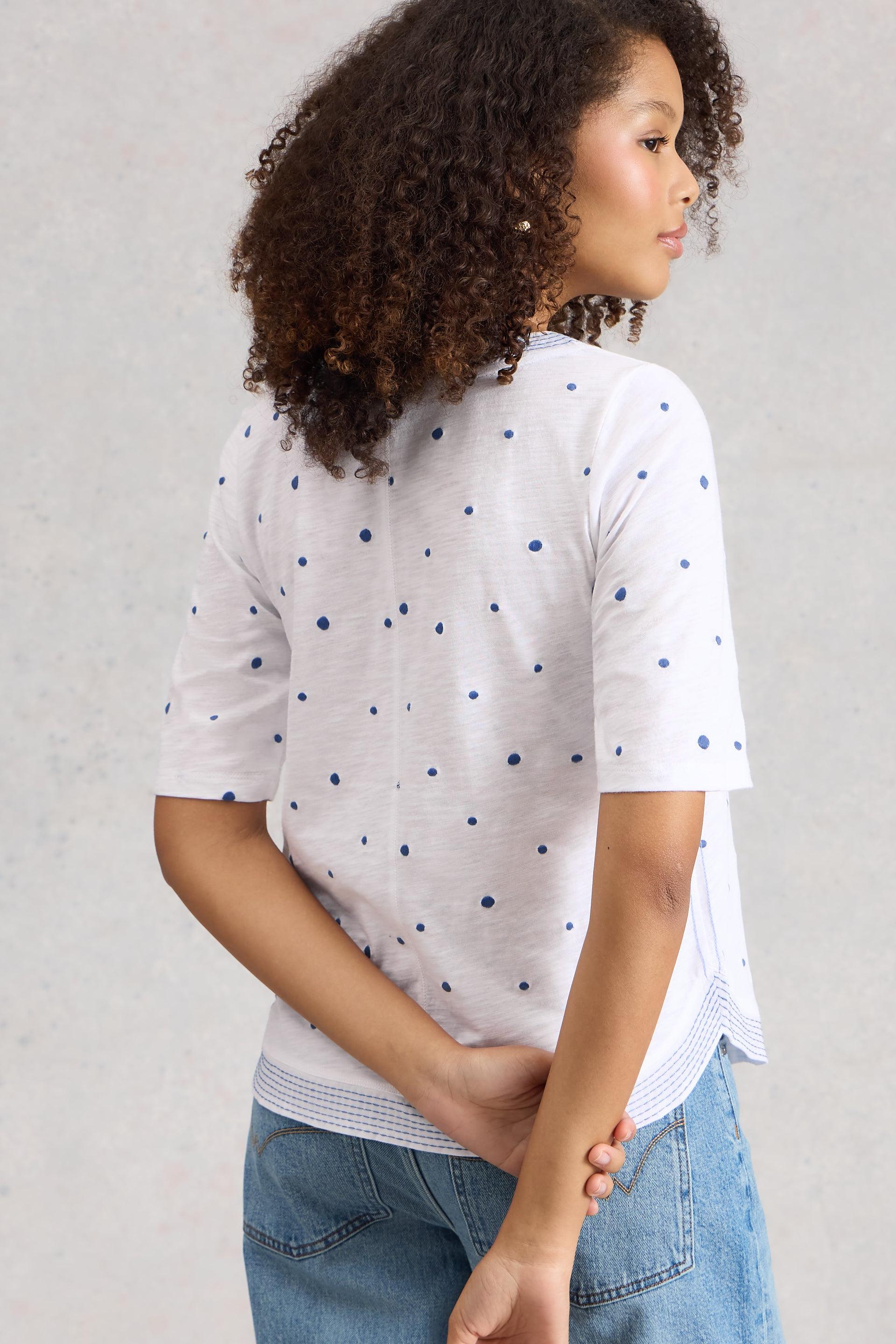 White Stuff Weaver Notch Embroidered White Mlt Tee