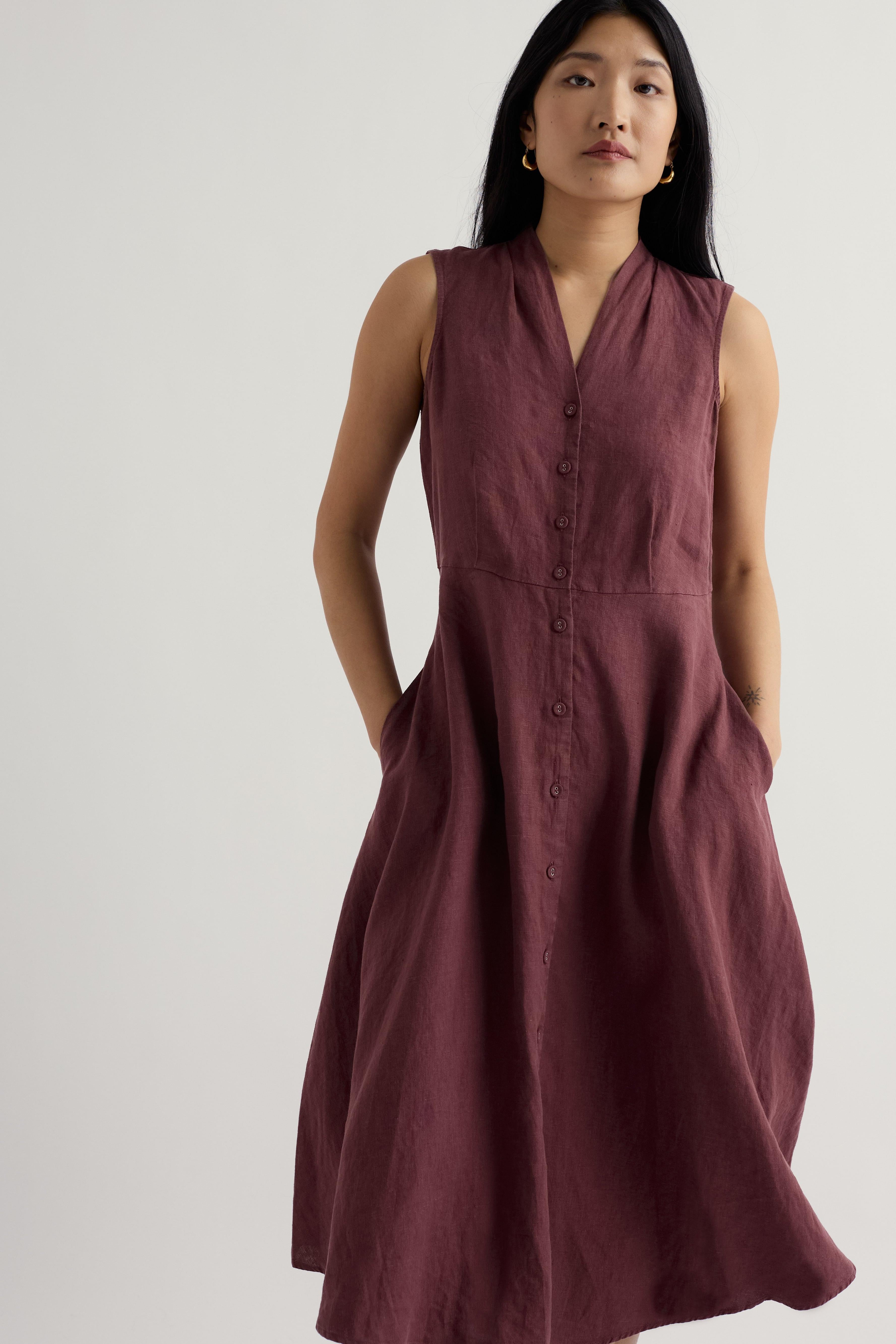 Seasalt Sleeveless Carved Wood Dress in Cacao