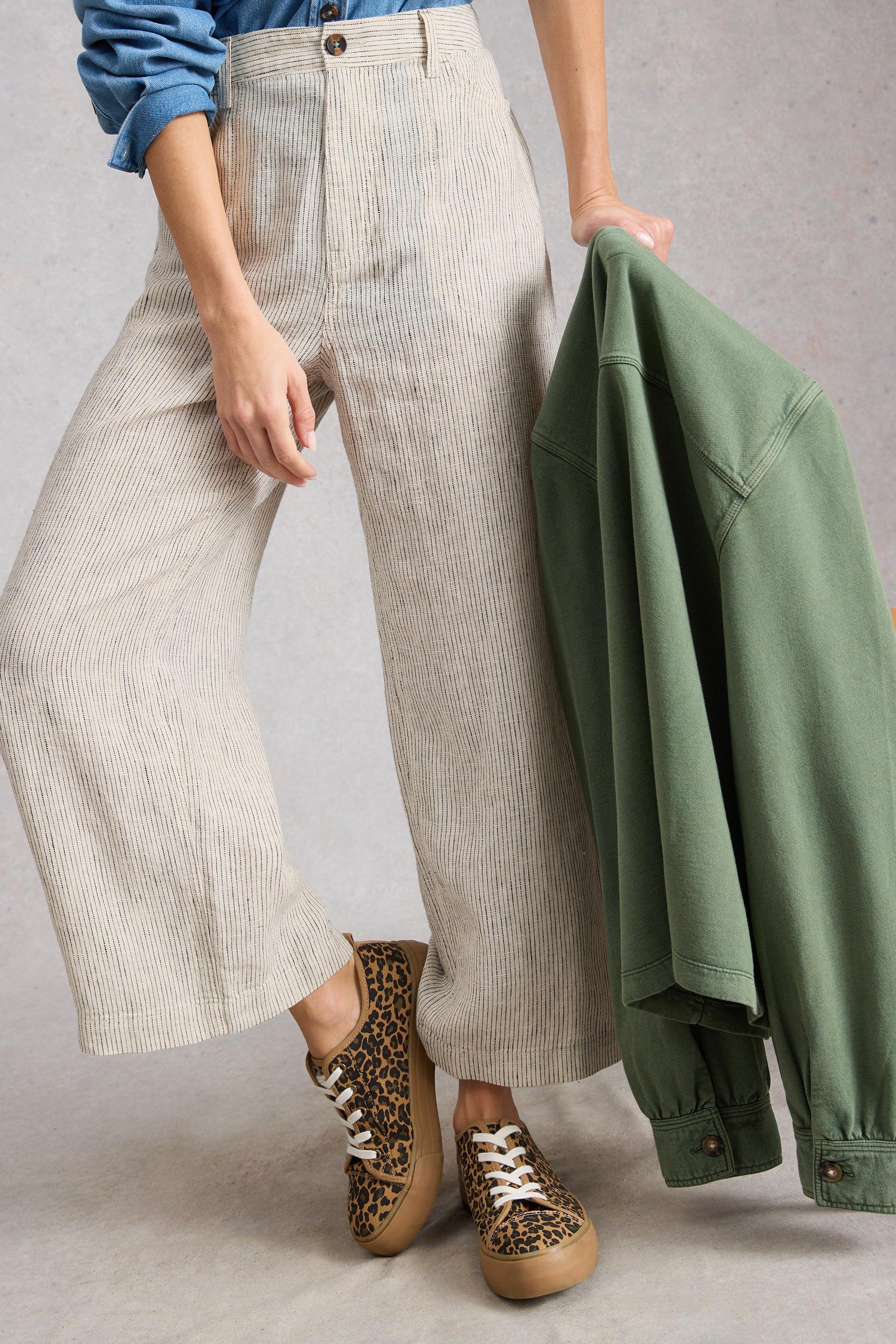 White Stuff Tia Linen Wide Leg Crop Trousers Ivory Multi