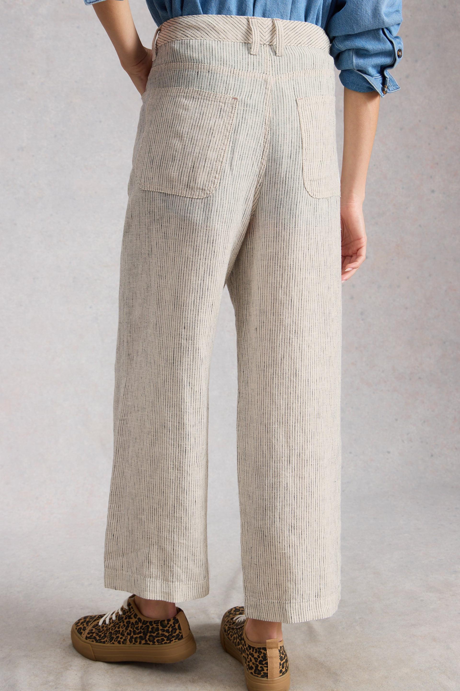 White Stuff Tia Linen Wide Leg Crop Trousers Ivory Multi