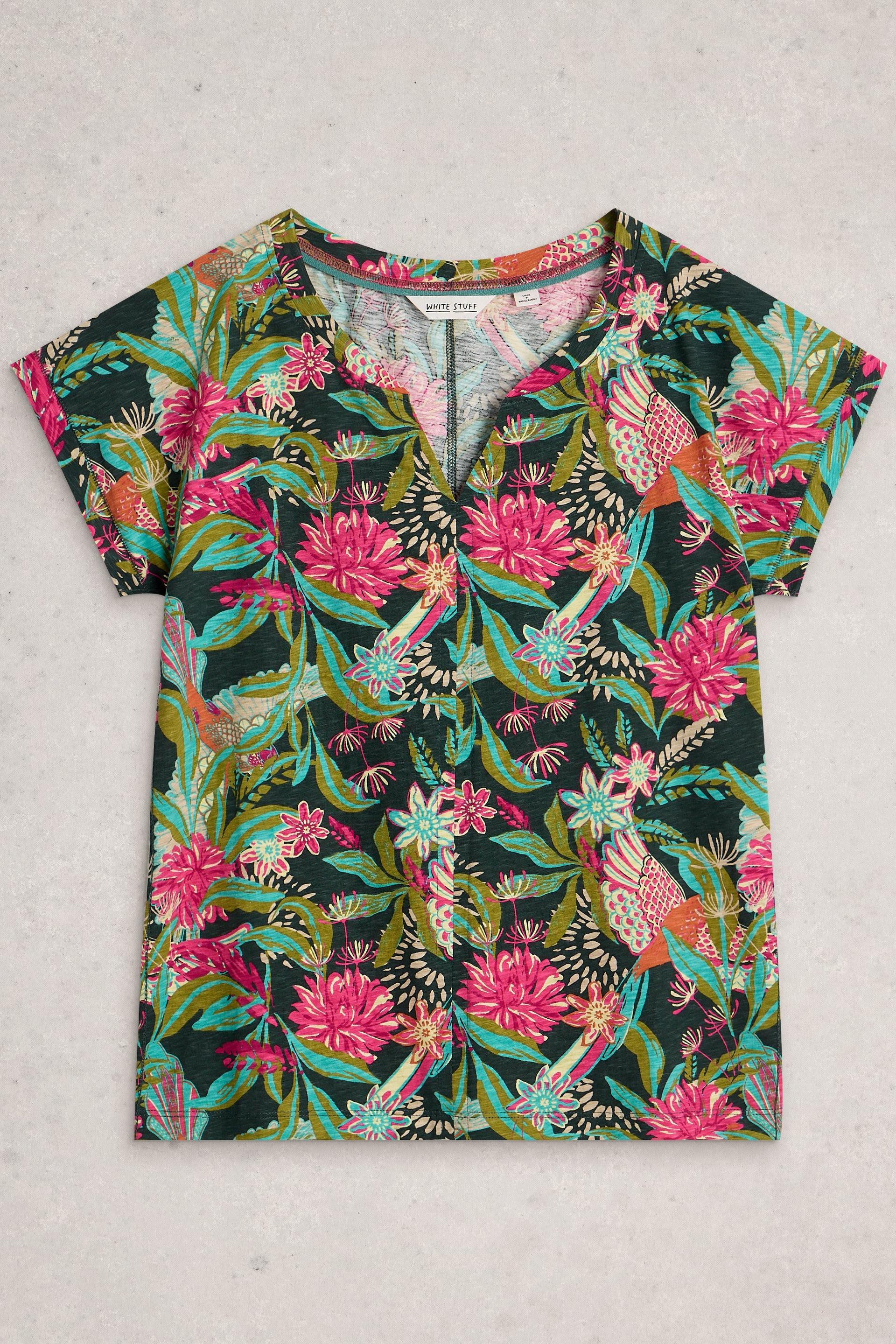 White Stuff Nelly Notch Neck Green Print Tee