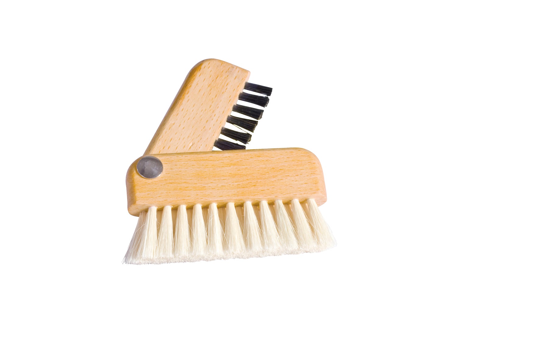 Wooden brush with bristle head on a white background