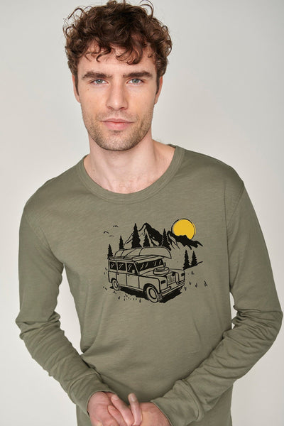 Greenbomb Raw Long Sleeve T-Shirt - Nature Off Road in Light Khaki-Mens-Ohh! By Gum - Shop Sustainable