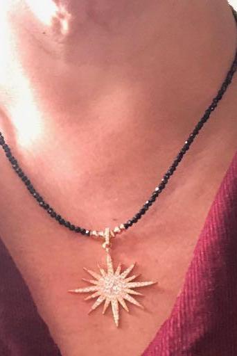 Icandirocks Gold Starburst on Black Spinel Necklace-Womens-Ohh! By Gum - Shop Sustainable