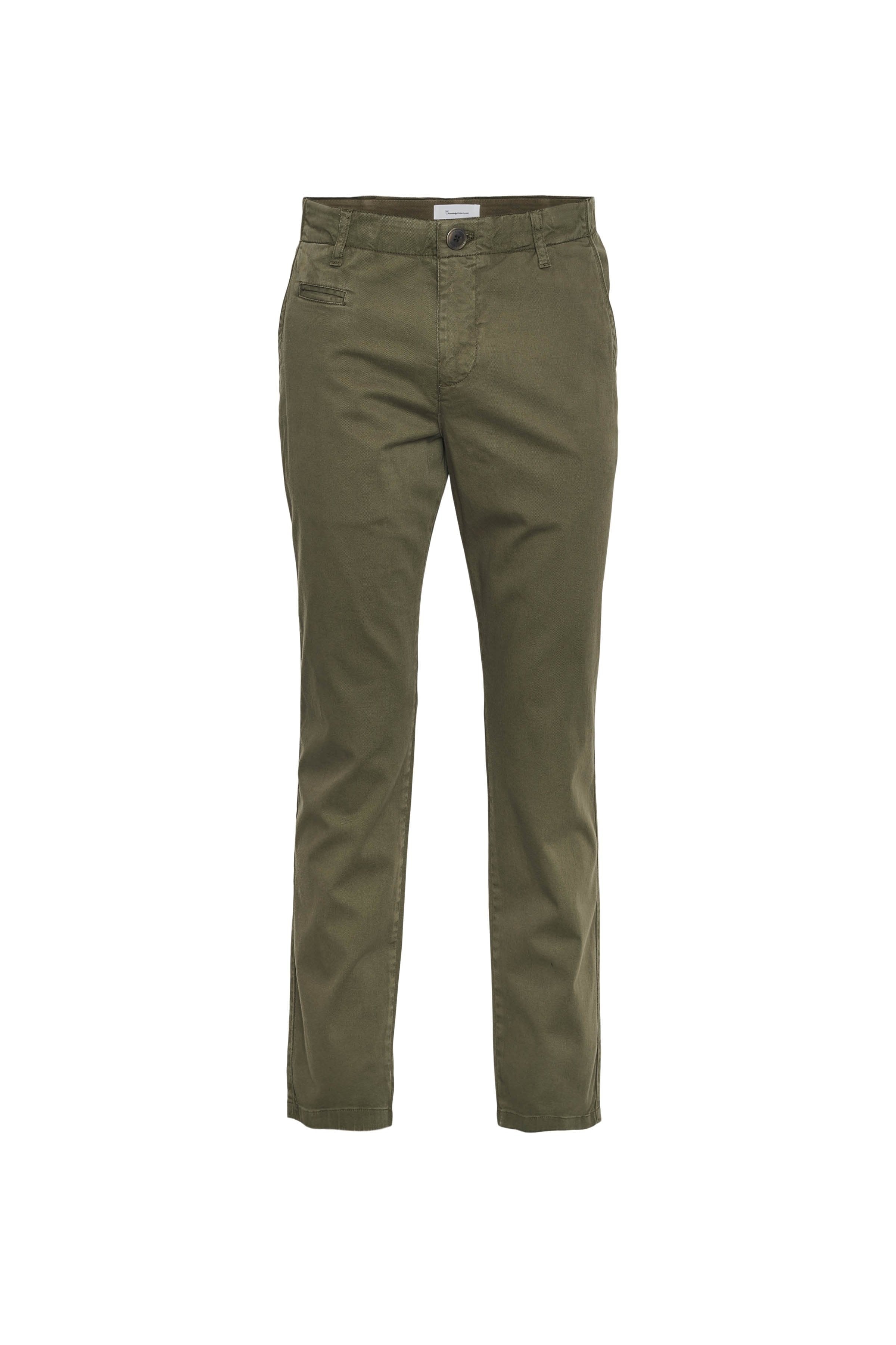 Knowledge Cotton Chuck Regular Stretched Chino Pant In Forest - GOTS V