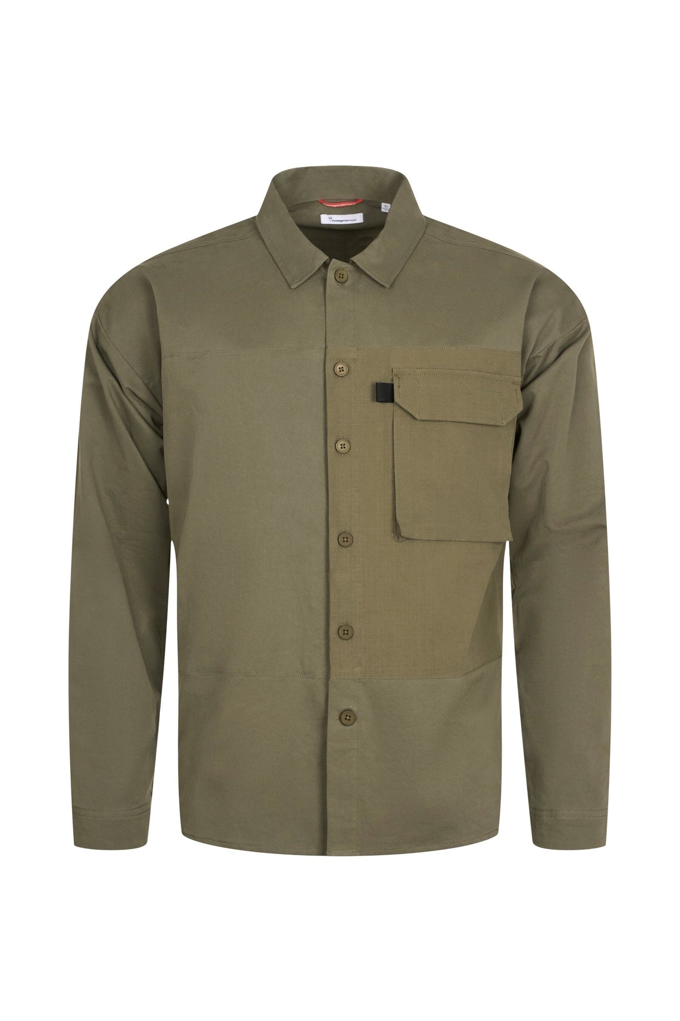 Knowledge Cotton Outdoor Twill Overshirt with contrast Fabric in Burned Olive - GOTS/Vegan-Mens-Ohh! By Gum - Shop Sustainable