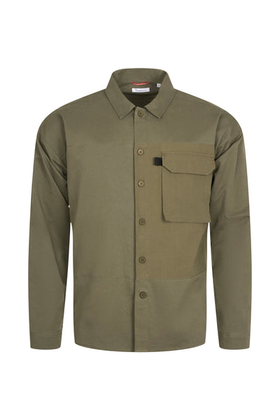 Knowledge Cotton Outdoor Twill Overshirt with contrast Fabric in Burned Olive - GOTS/Vegan-Mens-Ohh! By Gum - Shop Sustainable
