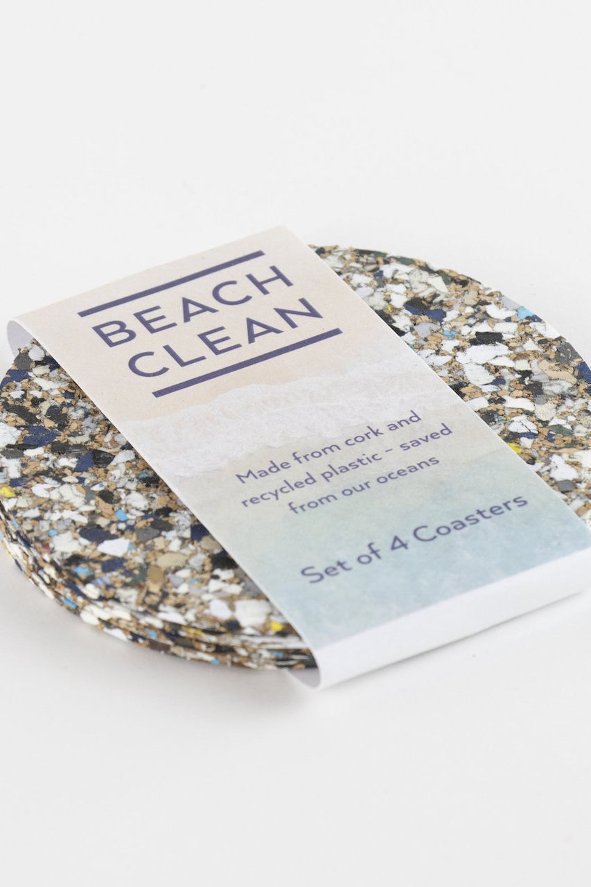 Side view of set of four Liga Beach Clean Round Coasters.