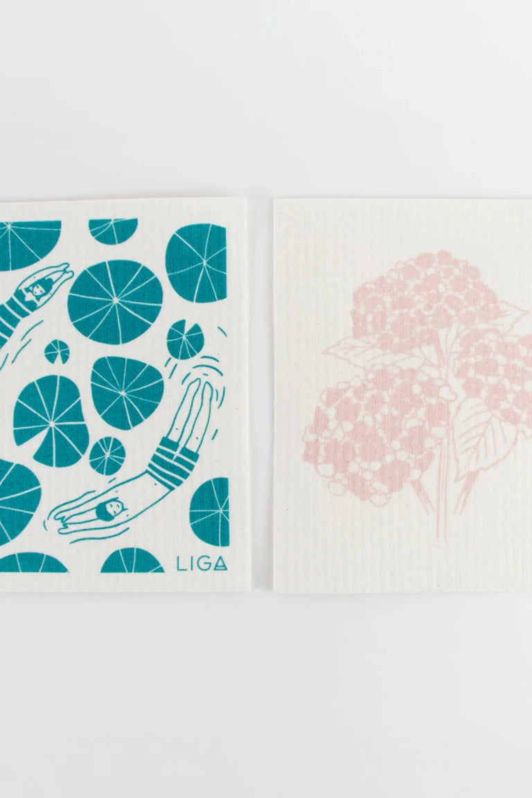 Liga Eco Dishcloths Wild Swimmers & Hydrangea-Homeware-Ohh! By Gum - Shop Sustainable