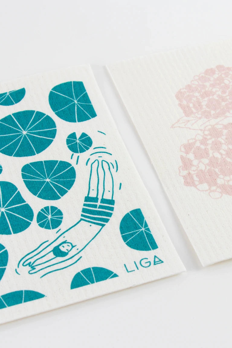 Liga Eco Dishcloths Wild Swimmers & Hydrangea-Homeware-Ohh! By Gum - Shop Sustainable