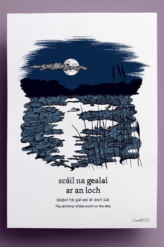 Nine Arrow Scáil na Gealaí ar an Loch | The Shimmer of the Moon on the Lake A5 Print-Gifts-Ohh! By Gum - Shop Sustainable