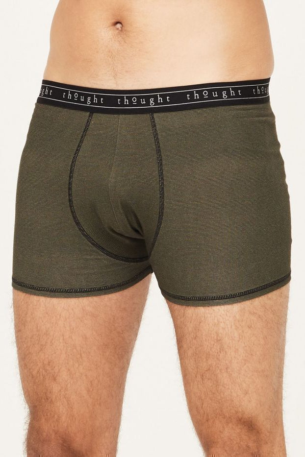 Thought Michael Bamboo Stripe Jersey Boxers in Olive Green-Mens wear-Ohh! By Gum - Shop Sustainable