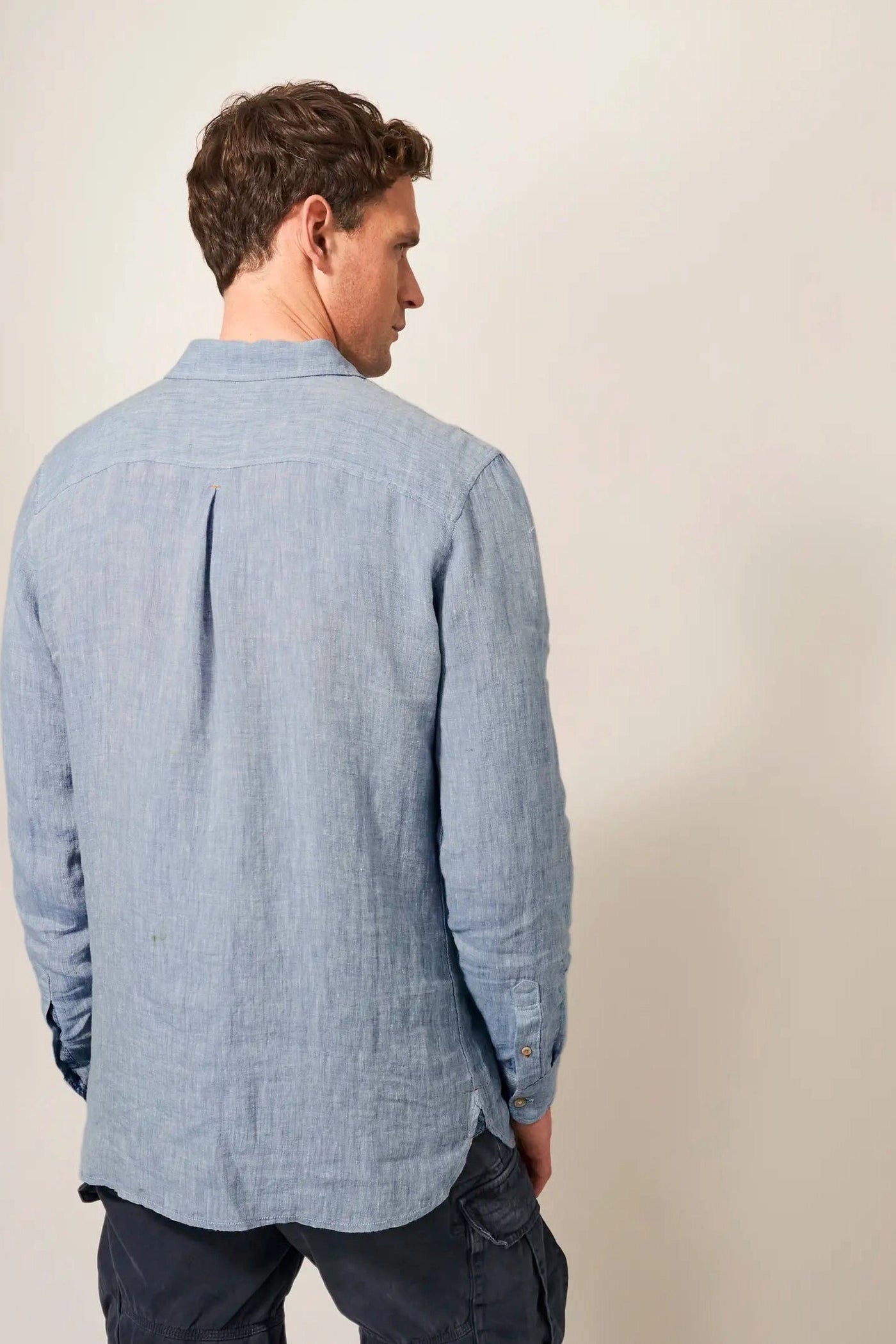 White Stuff Pembroke Long Sleeve Stripe Linen Shirt in Chamb Blue-Mens-Ohh! By Gum - Shop Sustainable