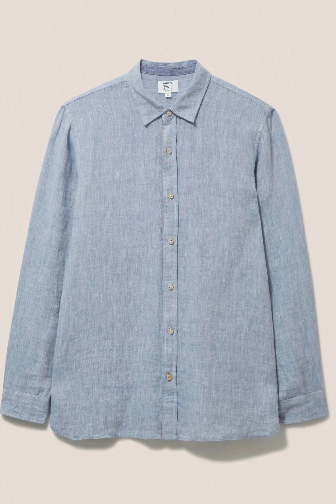 White Stuff Pembroke Long Sleeve Stripe Linen Shirt in Chamb Blue-Mens-Ohh! By Gum - Shop Sustainable