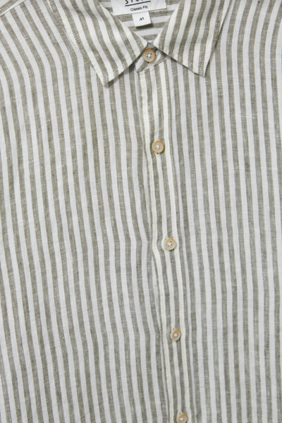 White Stuff Pembroke Long Sleeve Stripe Linen Shirt in Khaki Green-Mens-Ohh! By Gum - Shop Sustainable