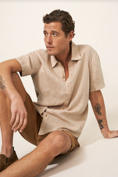 White Stuff Pembroke Short Sleeve Linen Shirt in Dus Pink-Mens-Ohh! By Gum - Shop Sustainable