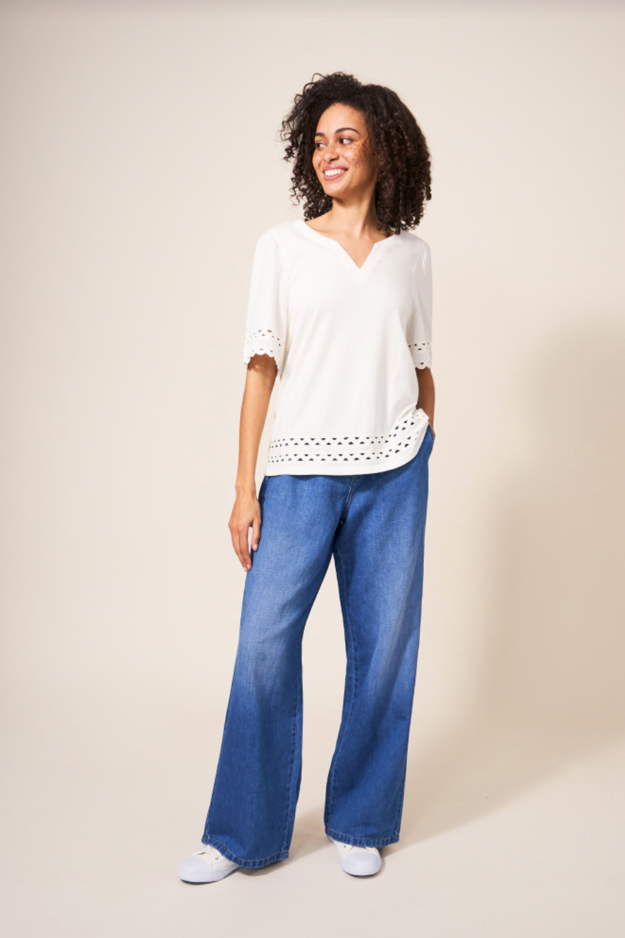 White Stuff Ren Cotton Linen Wide Leg Jean in Mid Denim-Womens-Ohh! By Gum - Shop Sustainable